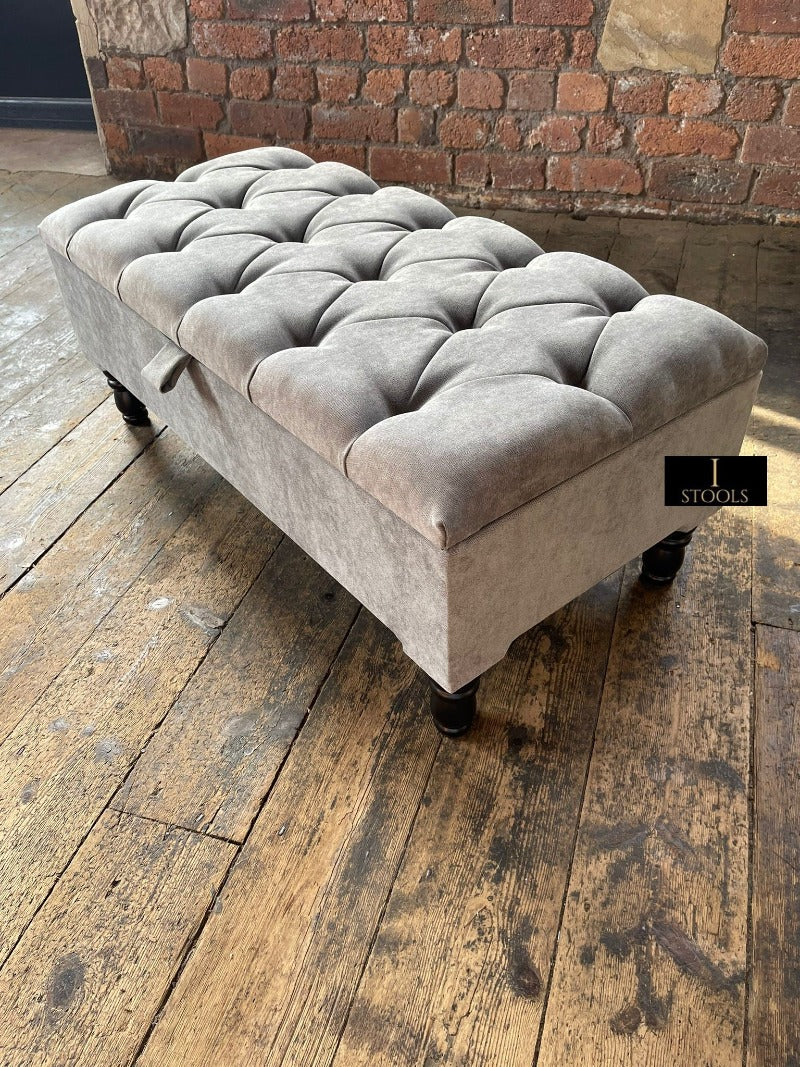 SIlver naples Ottoman Storage Bench, Silver Footstool Pouffe