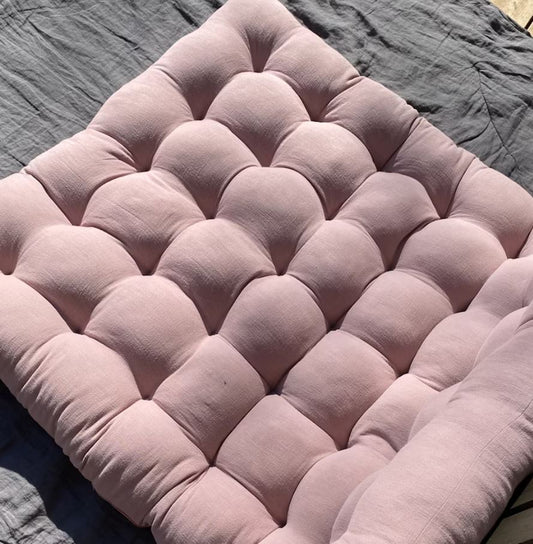 Linen and velvet tufted floor cushions