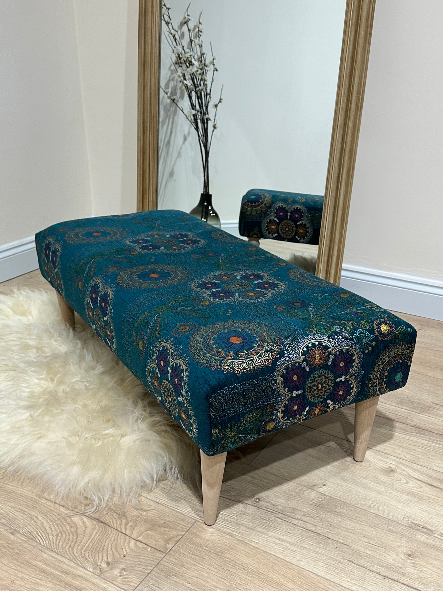 footstool green patterns stitched floral pouffe footrest