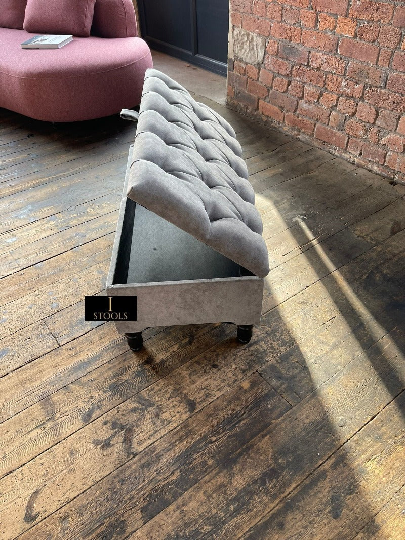 SIlver naples Ottoman Storage Bench, Silver Footstool Pouffe