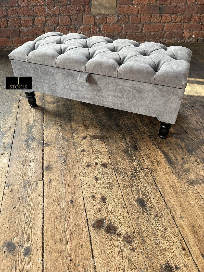 SIlver naples Ottoman Storage Bench, Silver Footstool Pouffe