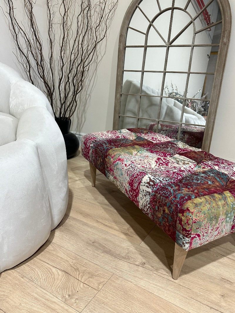 PREMIUM Elle PRINTED PATTERN FABRIC FOOTSTOOL POUFFE Footrest