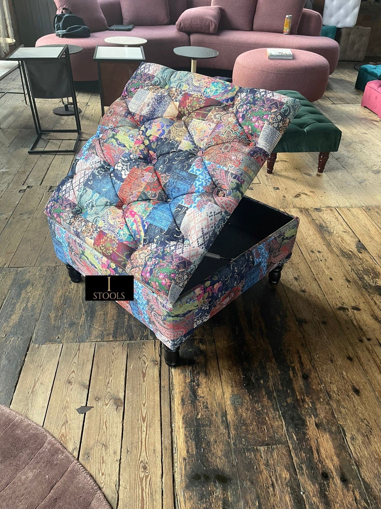 PREMIUM Ottoman storage square Demask multicolour