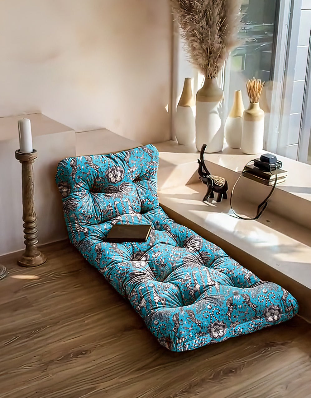 Safari animal teal blue floral floor seating