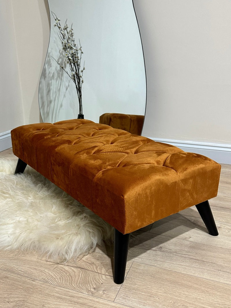 PREMIUM BURNT ORANGE VELVET Handmade footstool
