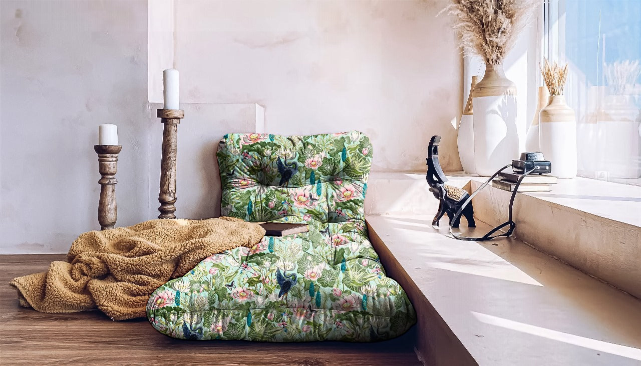 Forest green velvet floor seating