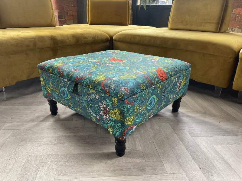 PREMIUM Satin Green Floral Ottoman footstool