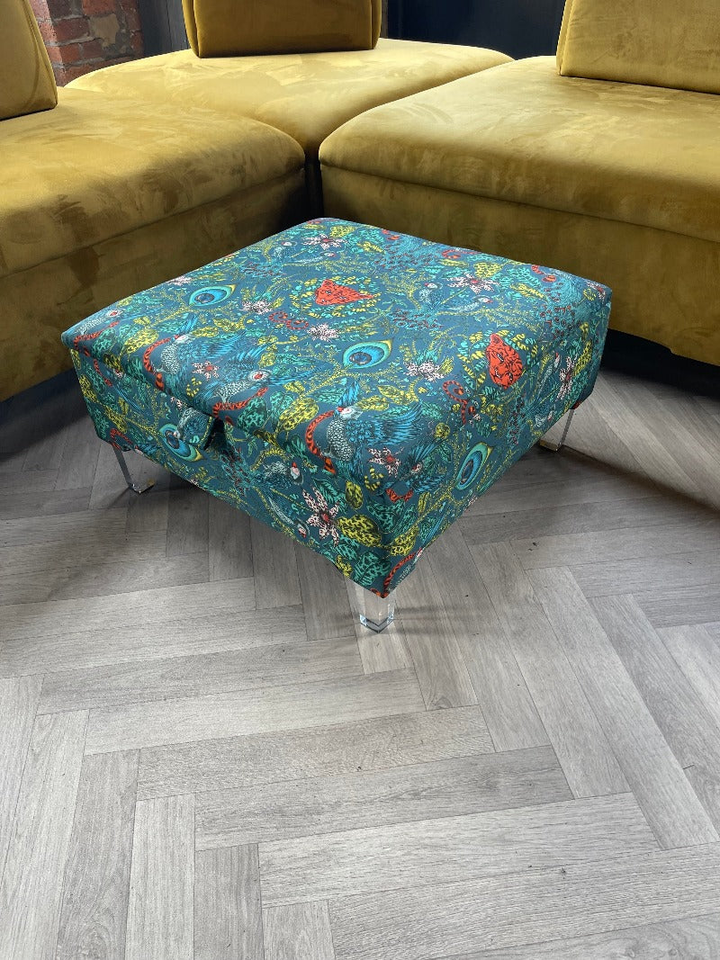 PREMIUM Satin Green Floral Footstool