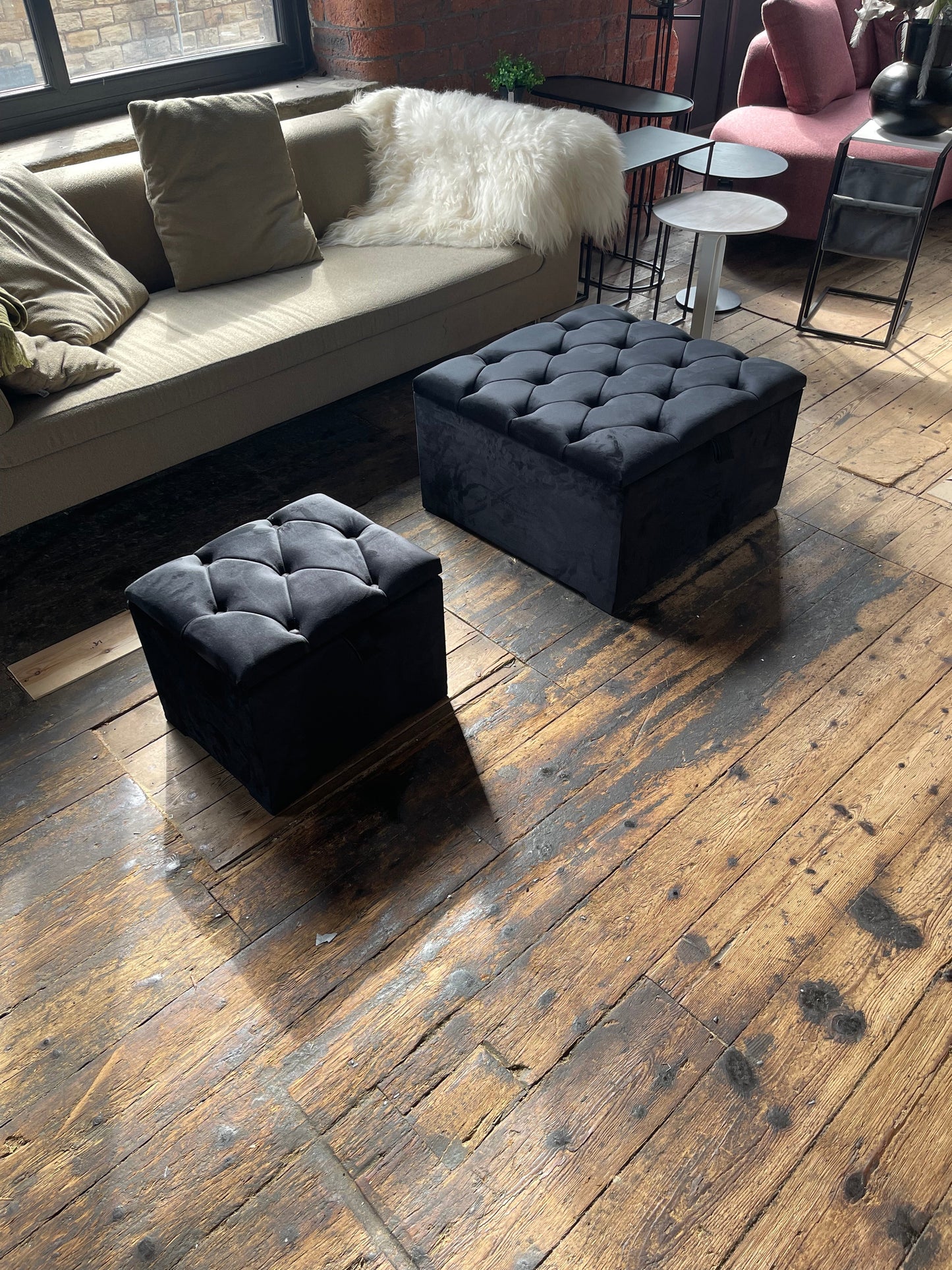 Black Small coffee table Storage Box | Black Small Ottoman | side table footstool