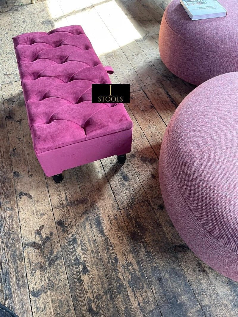 Maroon Ottoman Storage | Dark Red Wood Footstool UK