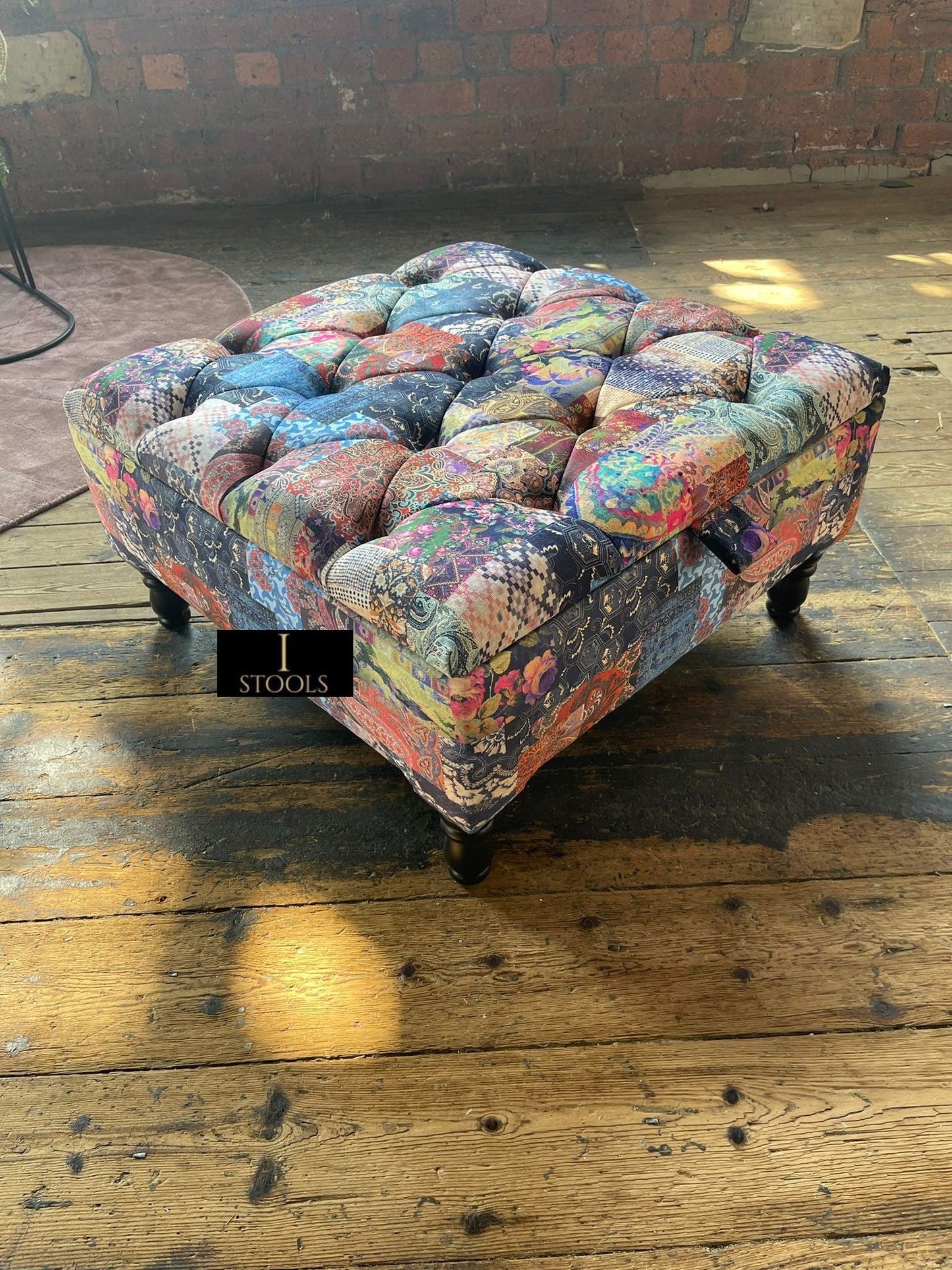 PREMIUM Ottoman storage square Demask multicolour