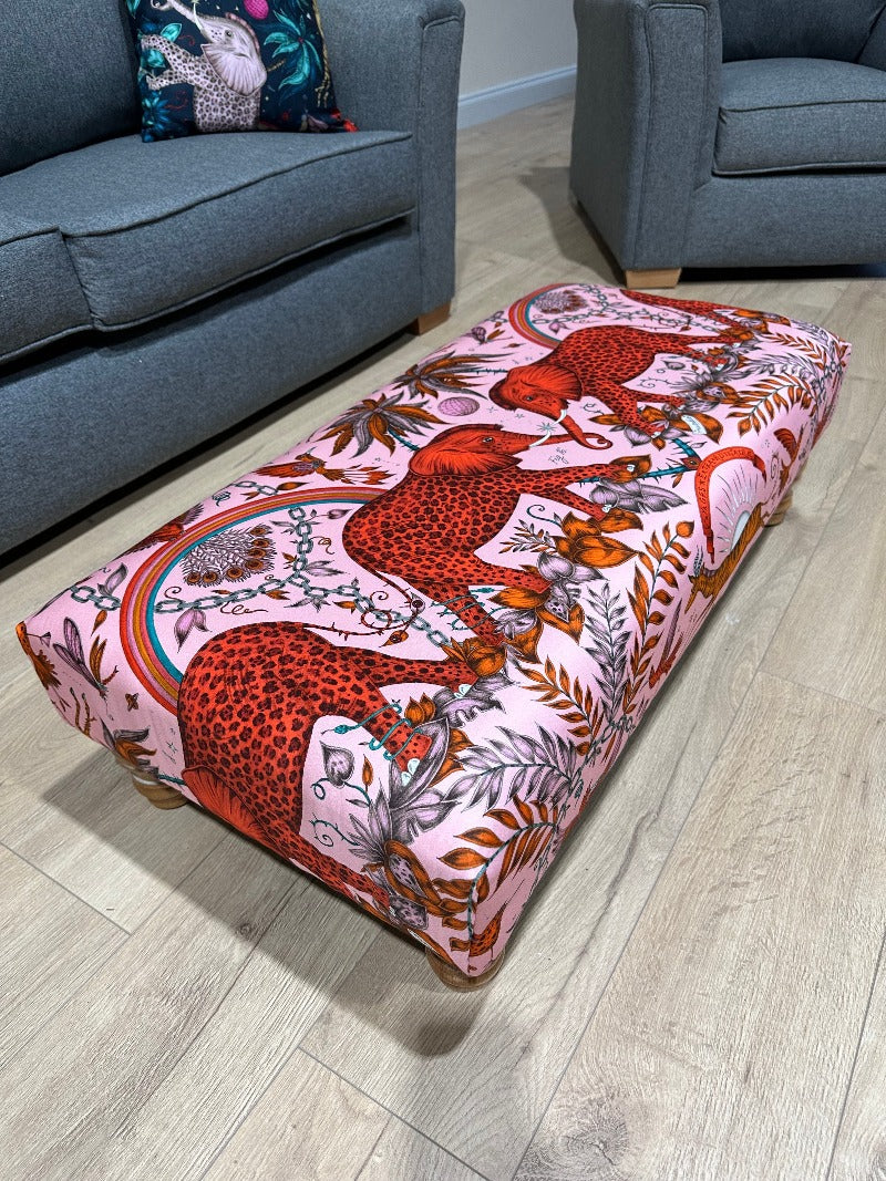 PREMIUM PINK PRINTED ELEPHANT Handmade footstool