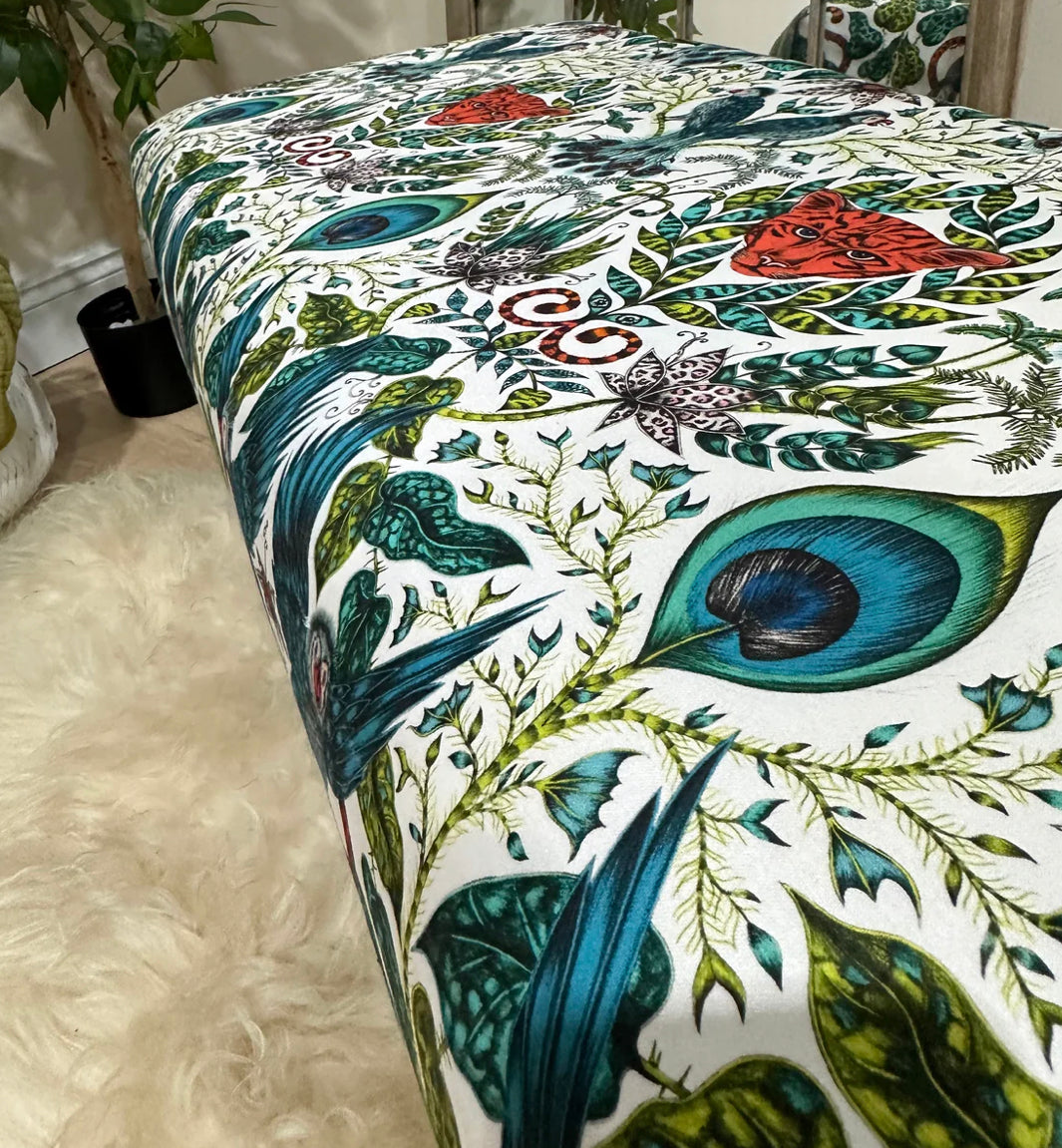Made to measure available | bespoke peacock green storage round grey silver cap legs
