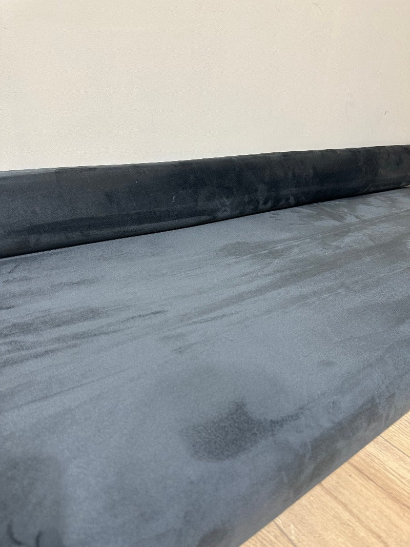 measure window bay seat with back. Grey velvet