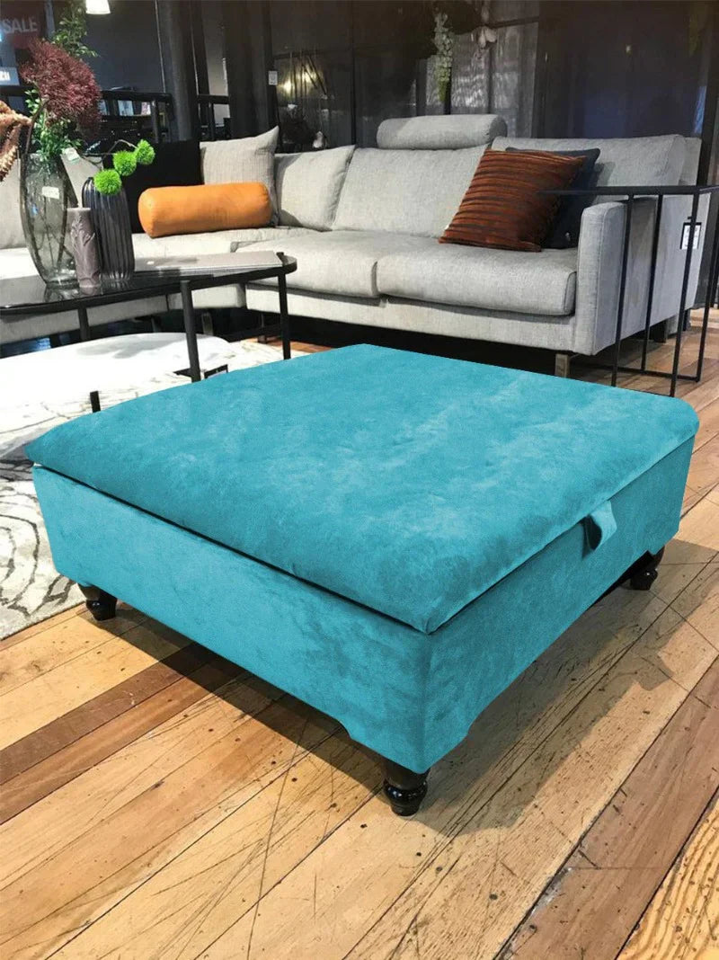 Square Plain Lid Coffee Table Ottoman Storage | Large Velvet Footrest UK