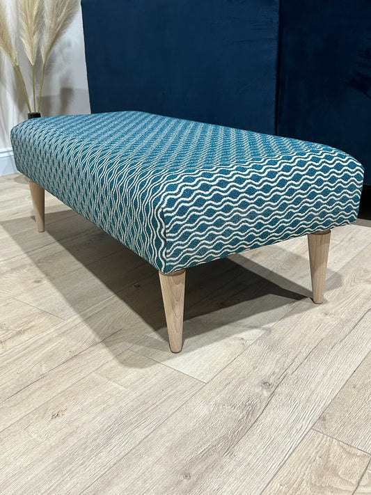 Footstool pattern stitched teal blue pouffe footrest