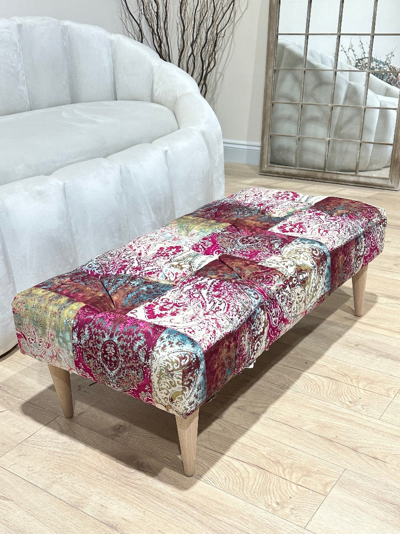 PREMIUM Elle PRINTED PATTERN FABRIC FOOTSTOOL POUFFE Ottoman footstool