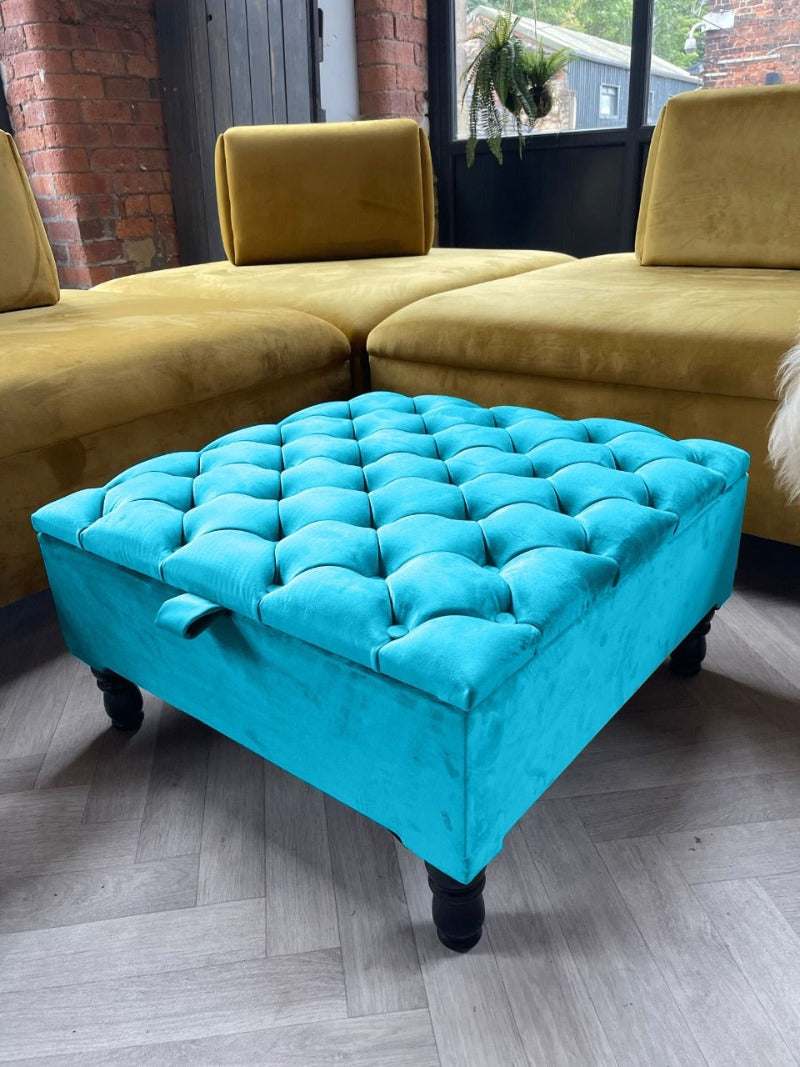 Premium aqua Square Ottoman storage