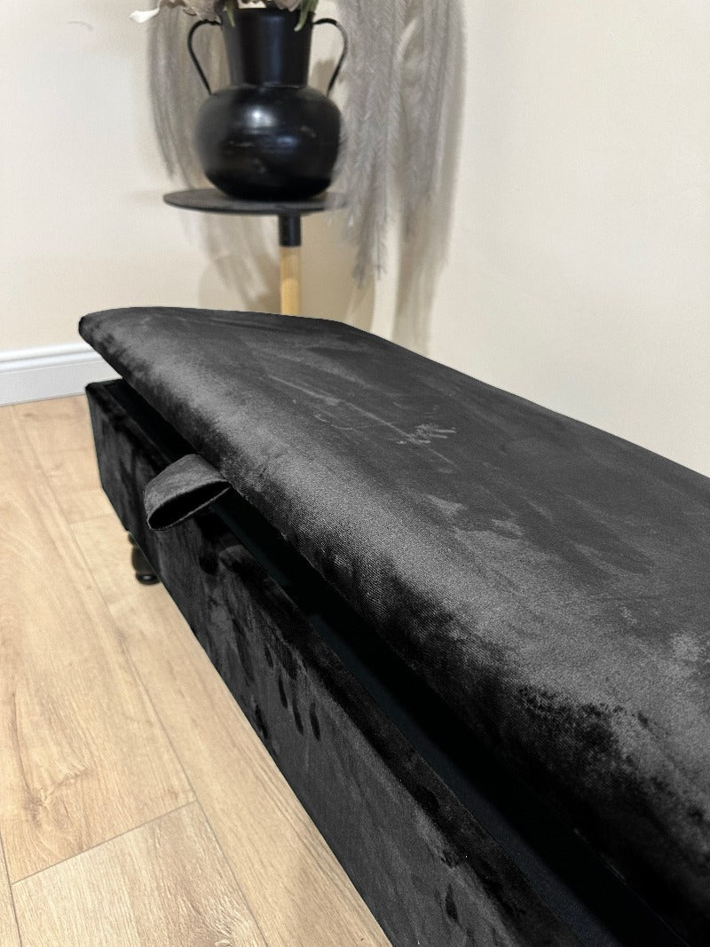 Black Ottoman Plain Storage Bench | Black Bedroom Ottoman & Pouffe