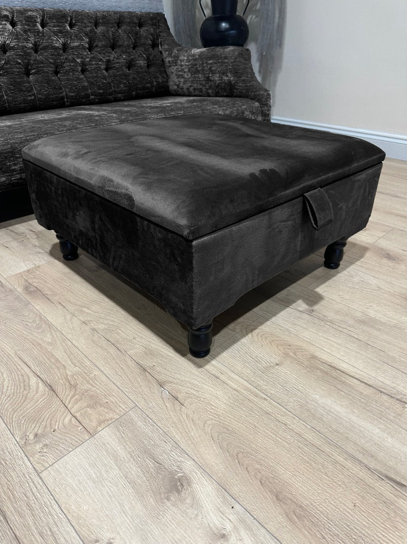 Square Plain Lid Coffee Table Ottoman Storage | Large Velvet Footrest UK