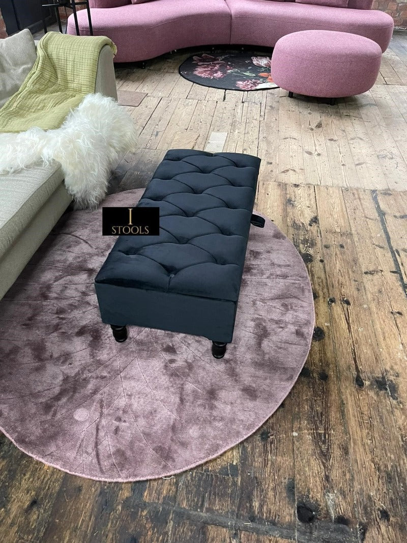Black Ottoman Coffee Table Storage Bench | Black Bedroom Ottoman & Pouffe
