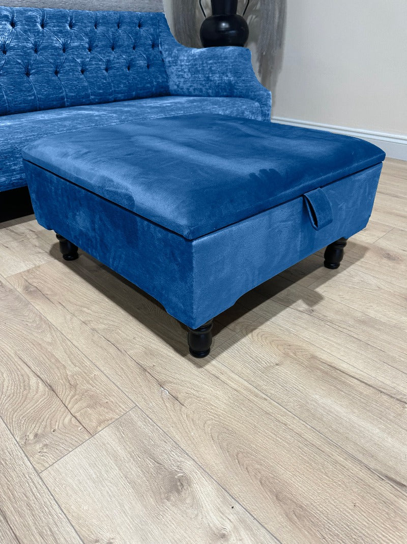 Square Plain Lid Coffee Table Ottoman Storage | Large Velvet Footrest UK