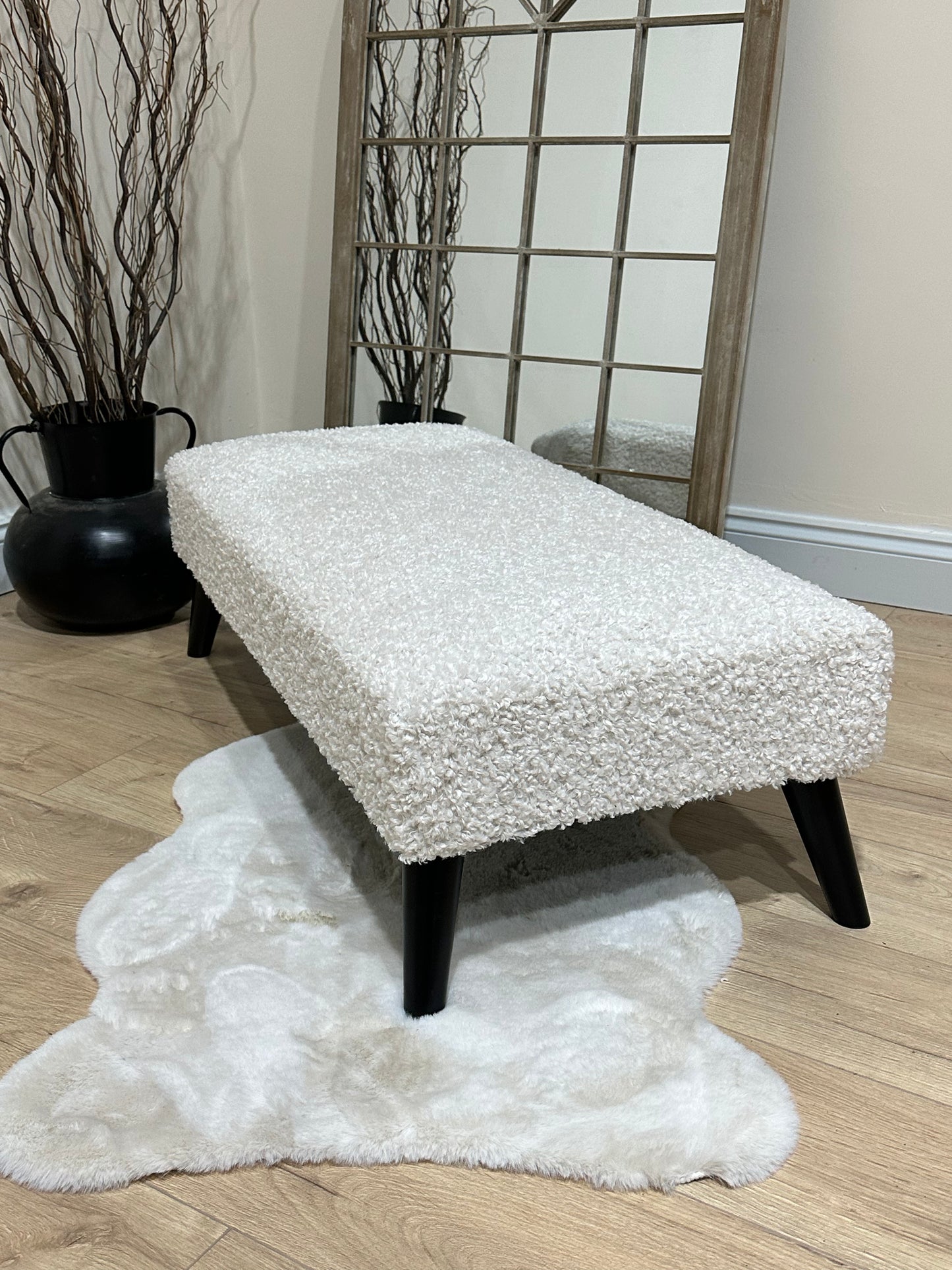 footstool teddy bear white fluffy boucle footrest pouffe