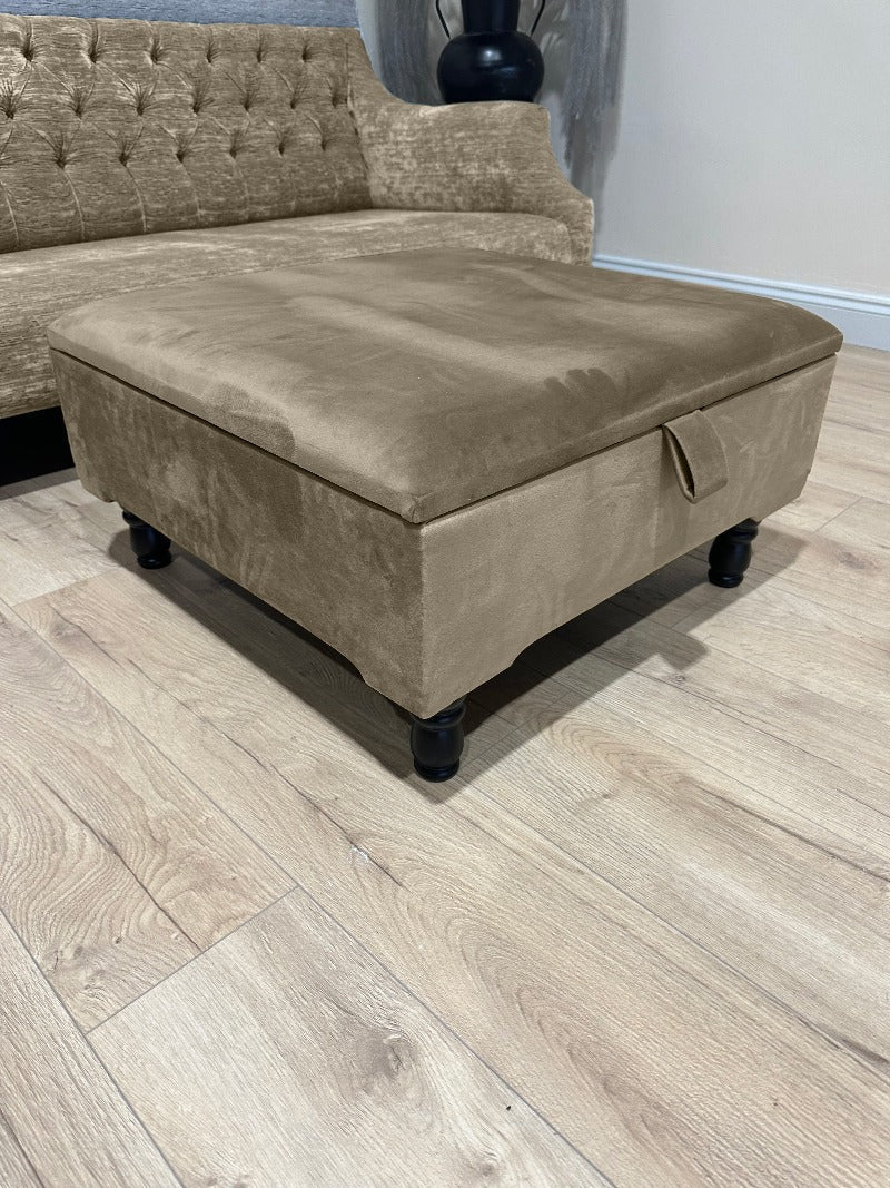 Square Plain Lid Coffee Table Ottoman Storage | Large Velvet Footrest UK