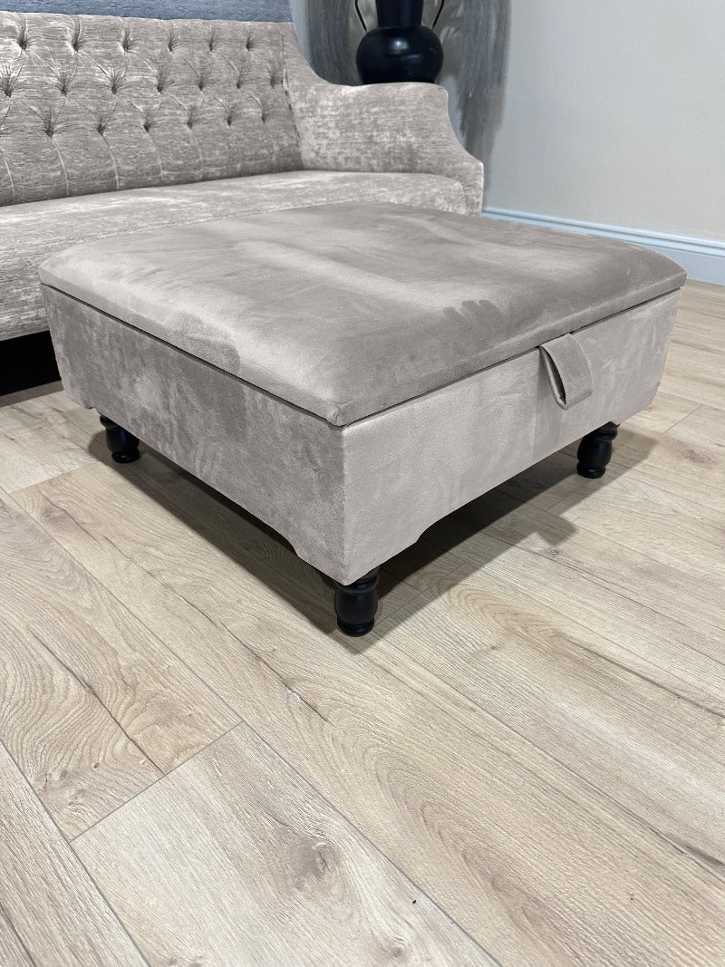 Square Plain Lid Coffee Table Ottoman Storage | Large Velvet Footrest UK