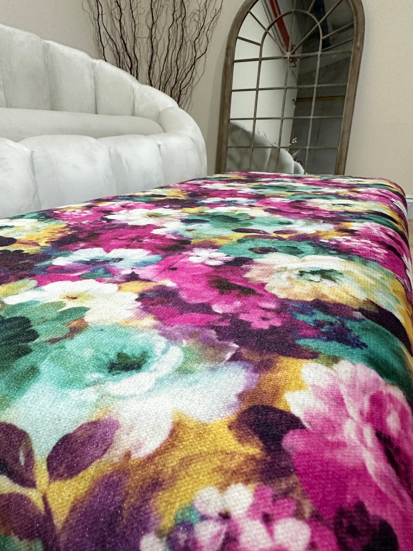 PREMIUM Belle floral printed Footstool window bay seat pouffe coffee table