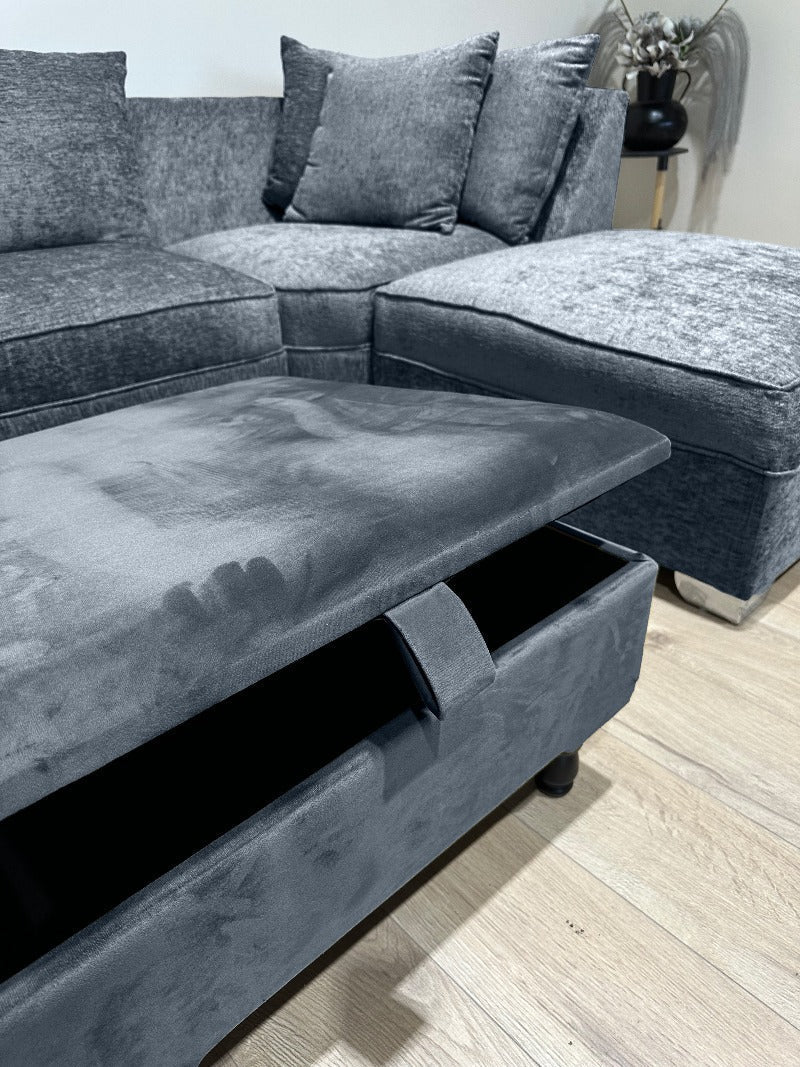 Dark Grey Square Plain Coffee Table Ottoman Storage | Dark Grey Plain Stool