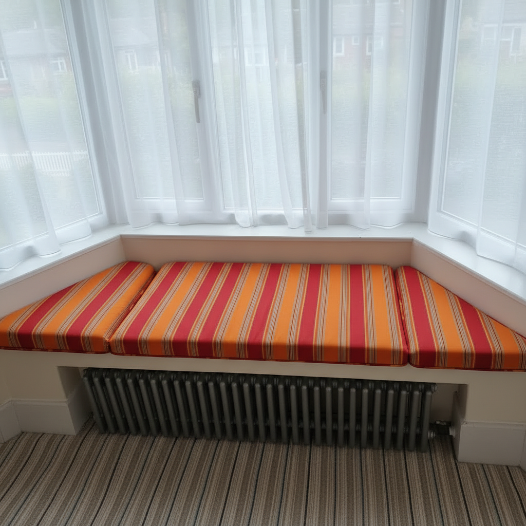 Designer 3-piece trapezoid bay window cushion set for angled indoor seating
