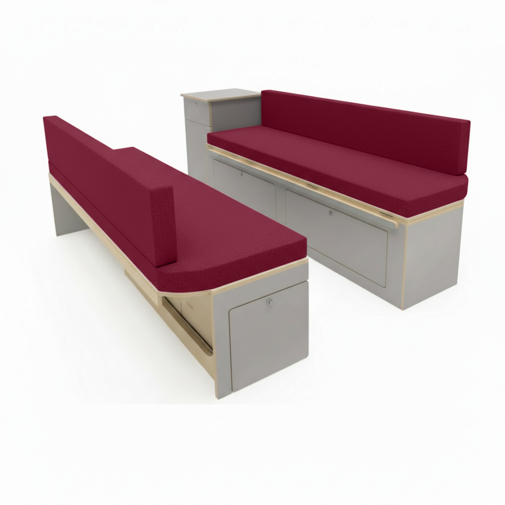 Durable maroon upholstery for van life motorhome seating