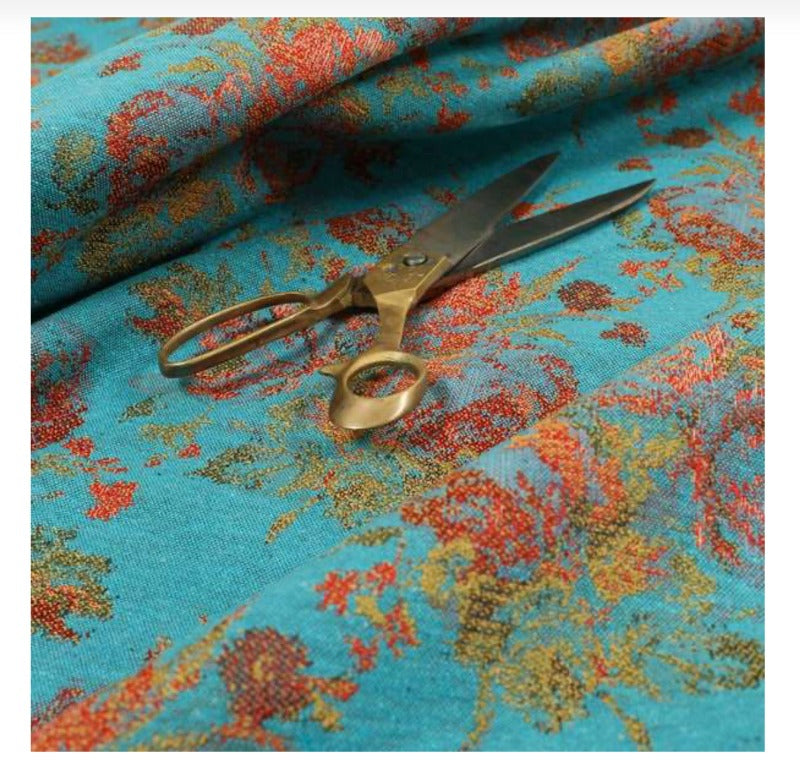 PREMIUM Teal Blue Floral Chenille
