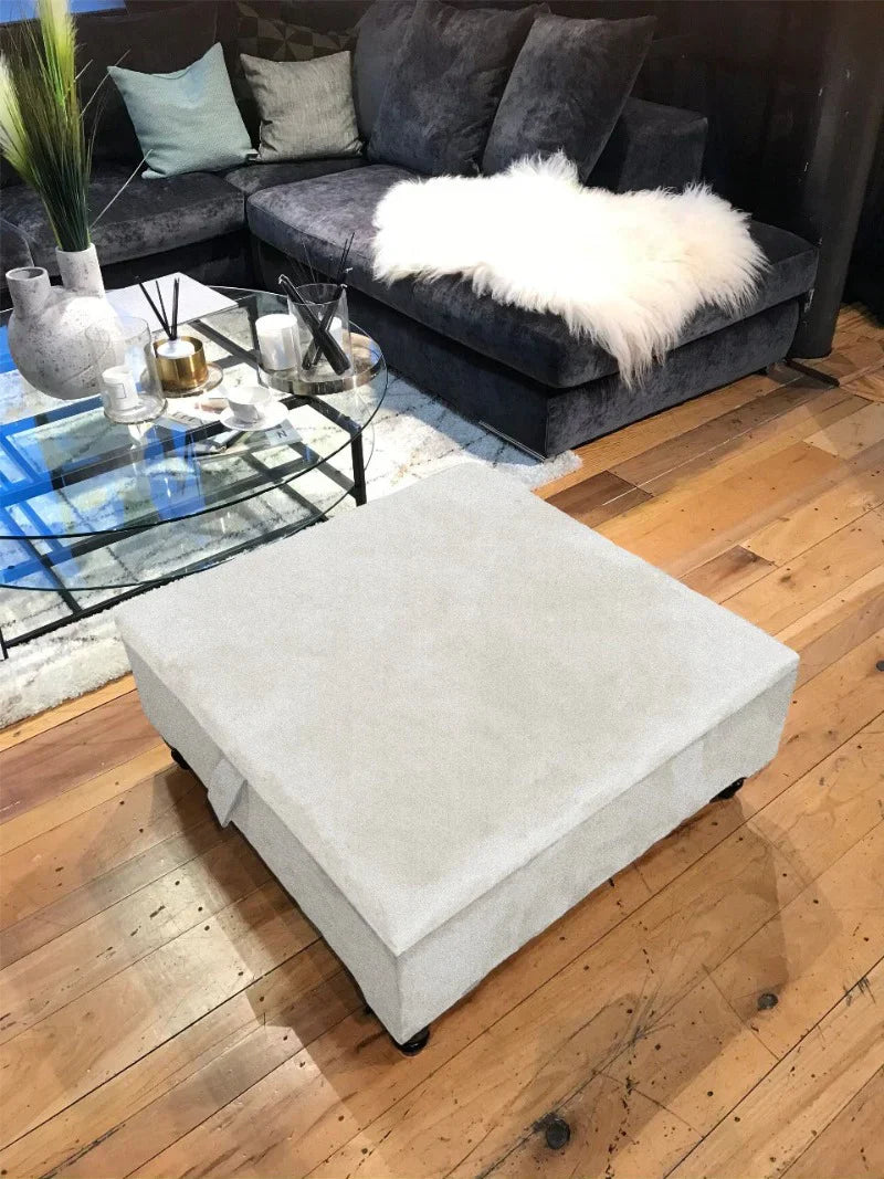 Square Plain Lid Coffee Table Ottoman Storage | Large Velvet Footrest UK