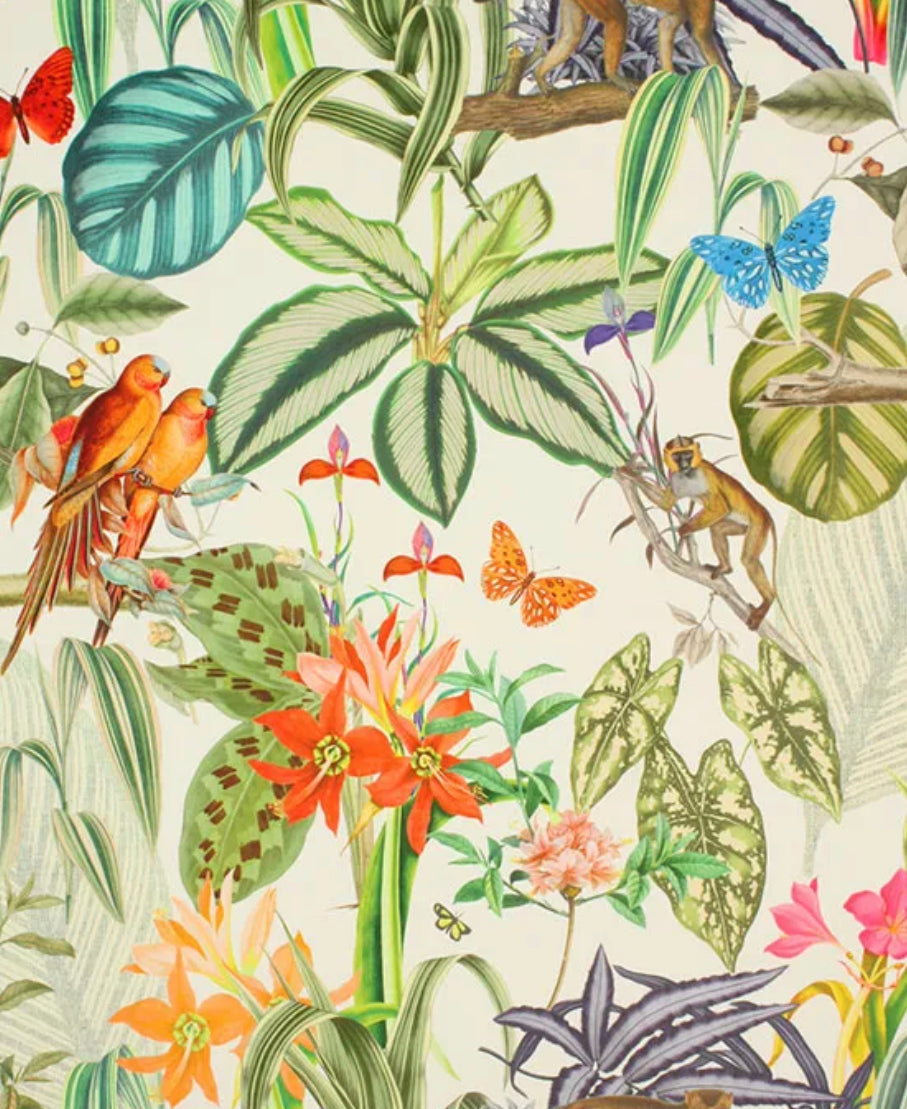 Tropical white floral print floor seating