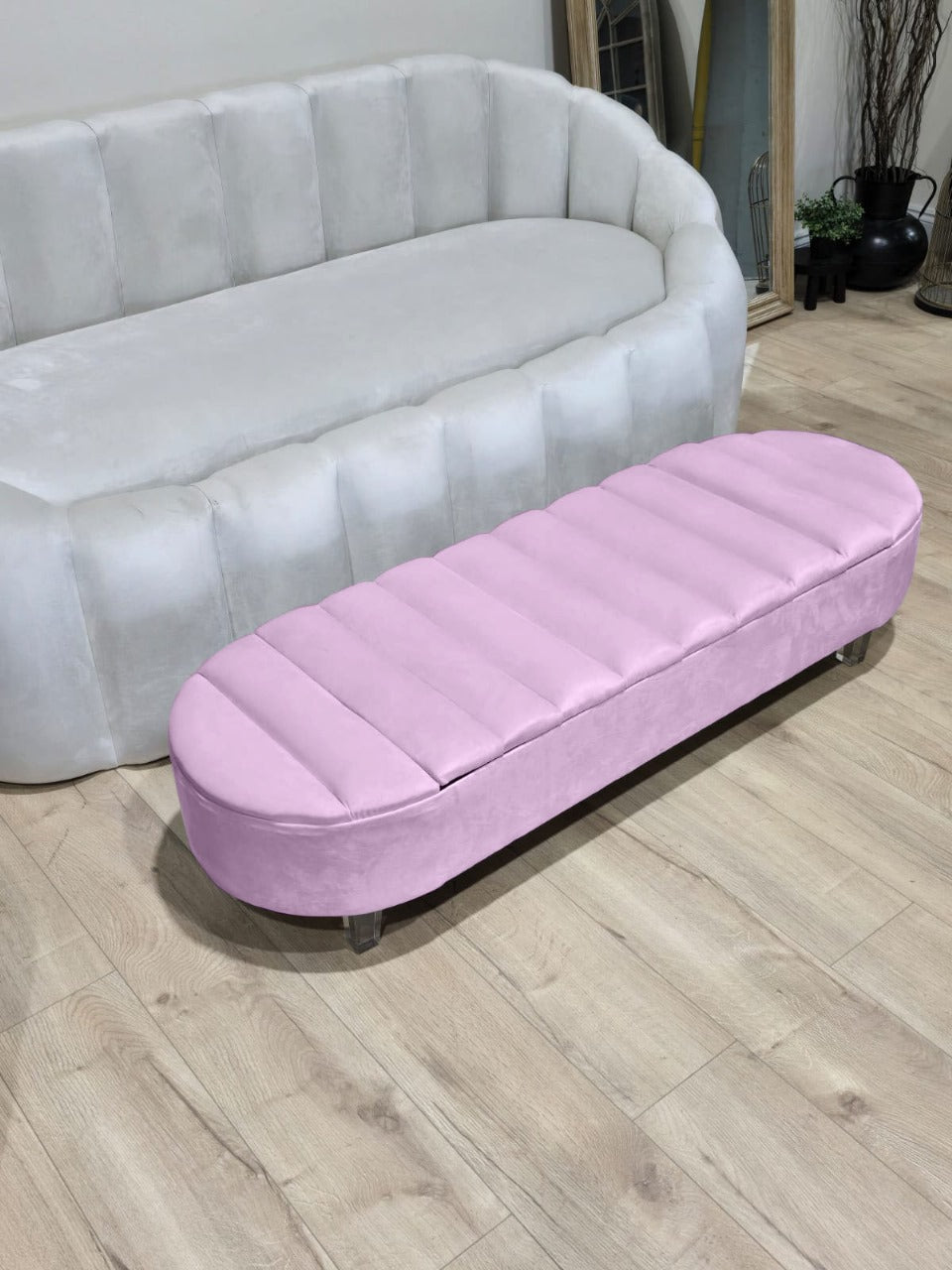 Olivia pink Coffee Table storage Bench, line panel Footstool seat