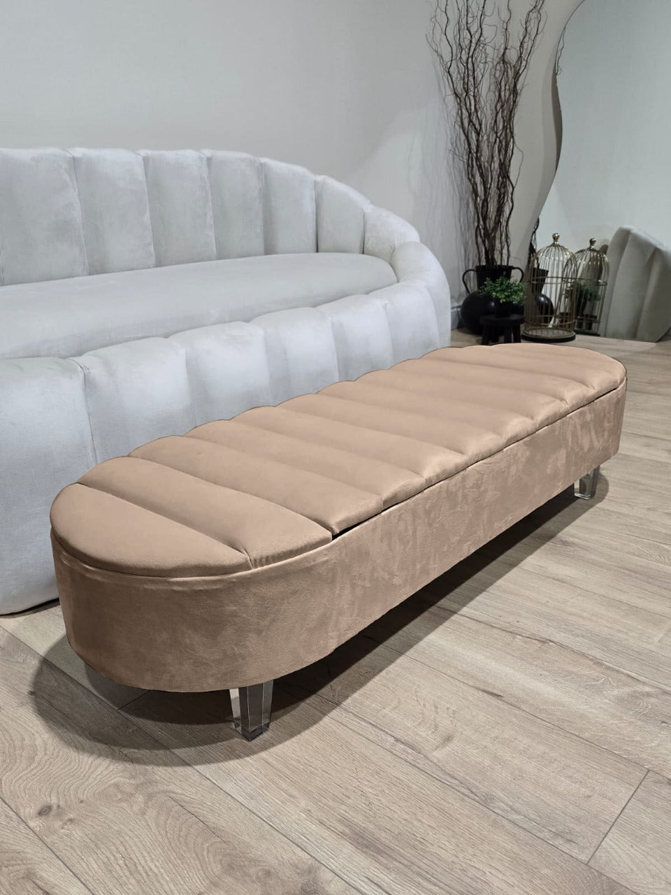 Olivia brown Coffee Table Bench,line panel lid storage Footstool seat