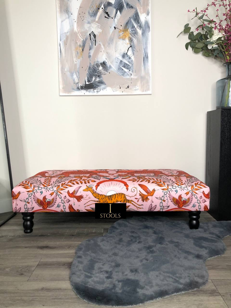 Printed multicolour Fabric Bespoke Footstool