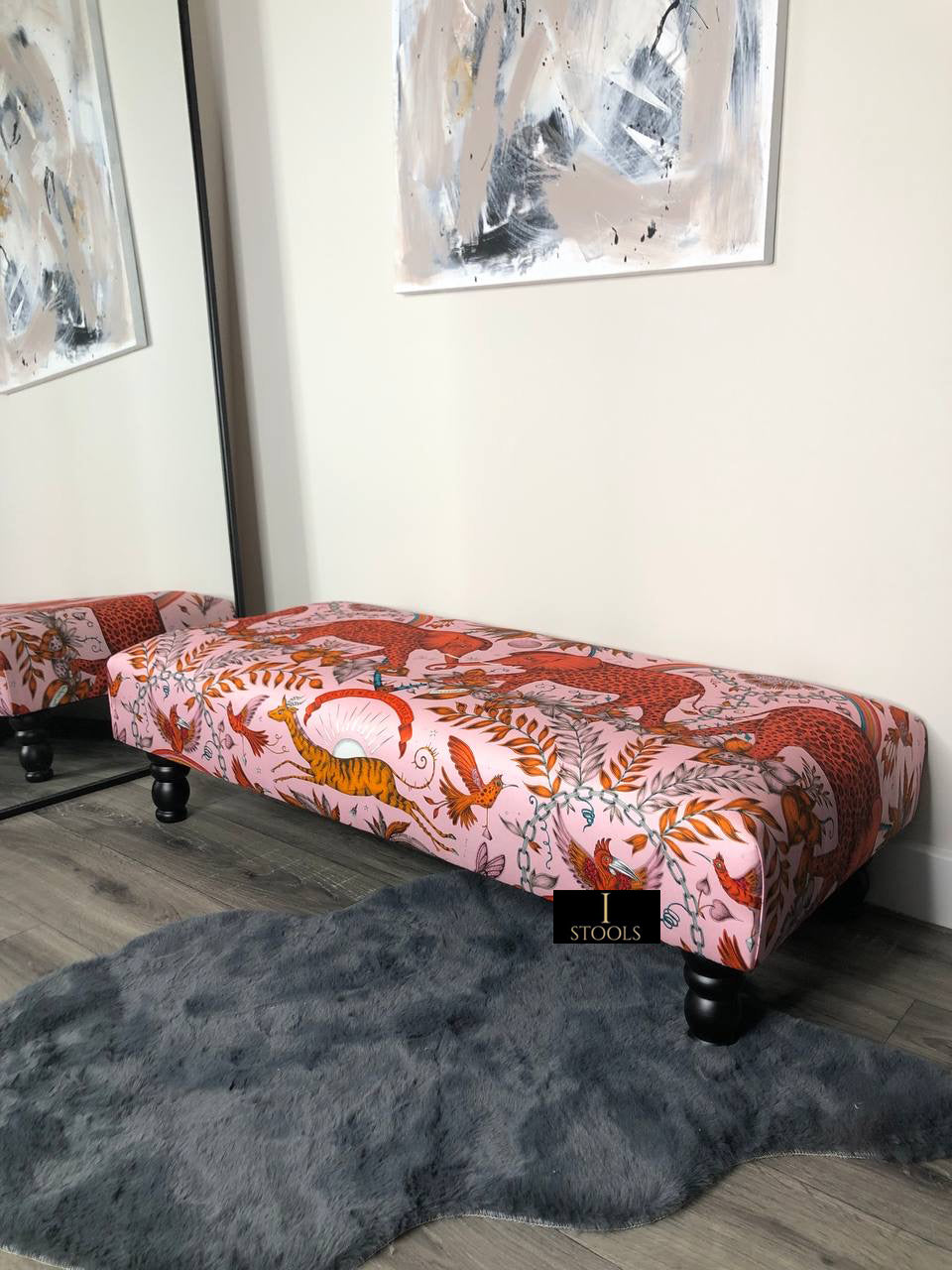 Printed multicolour Fabric Bespoke Footstool
