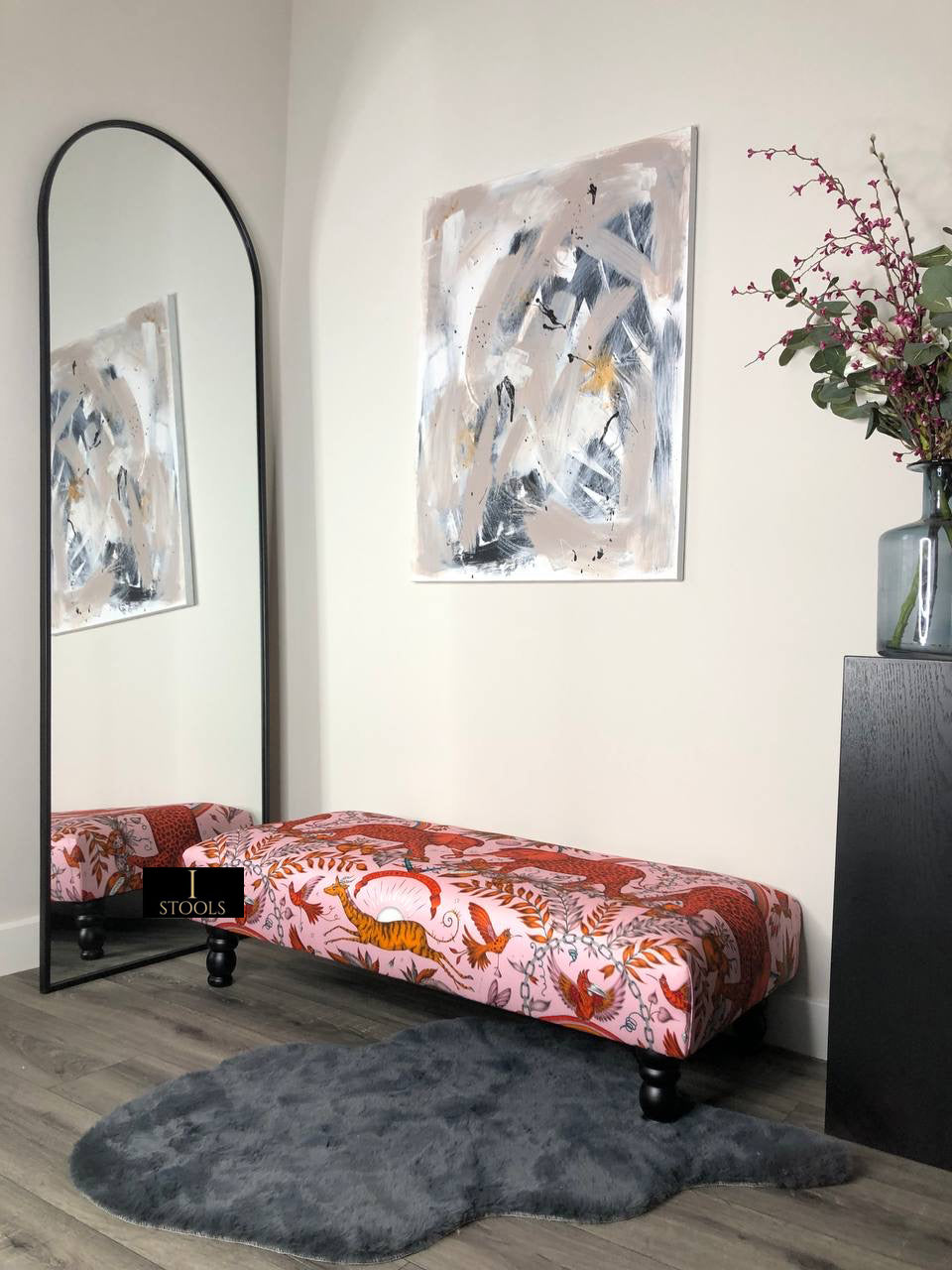 Printed multicolour Fabric Bespoke Footstool
