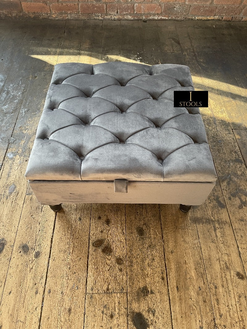 Silver Square Coffee Table Ottoman Storage | Grey Chesterfield Stool