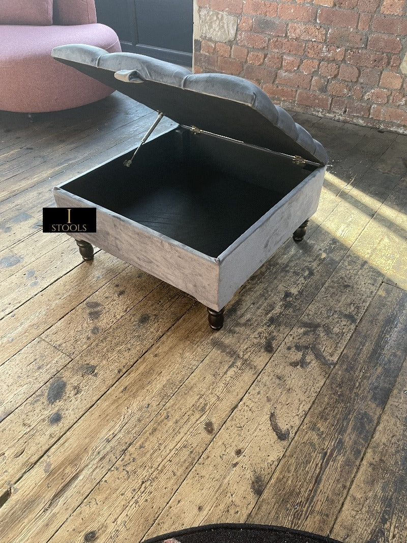 Silver Square Coffee Table Ottoman Storage | Grey Chesterfield Stool