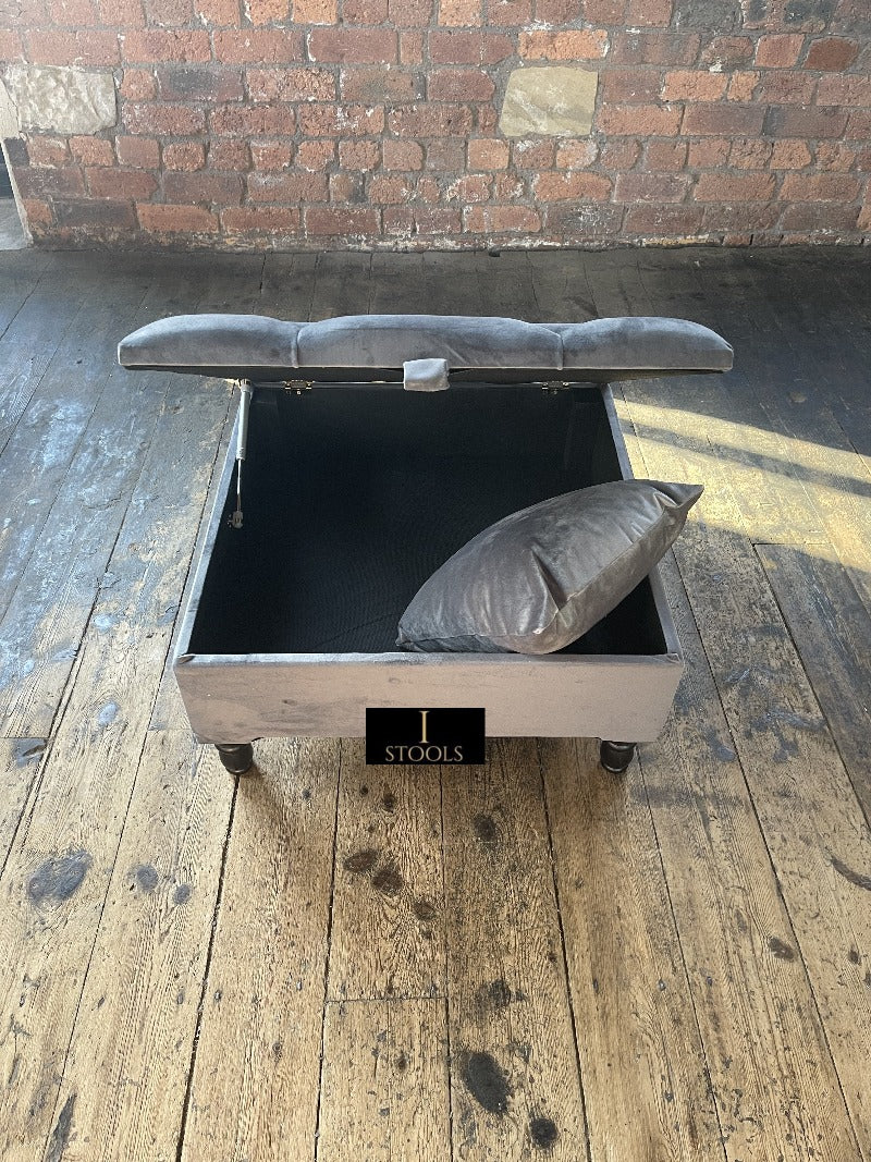 Silver Square Coffee Table Ottoman Storage | Grey Chesterfield Stool