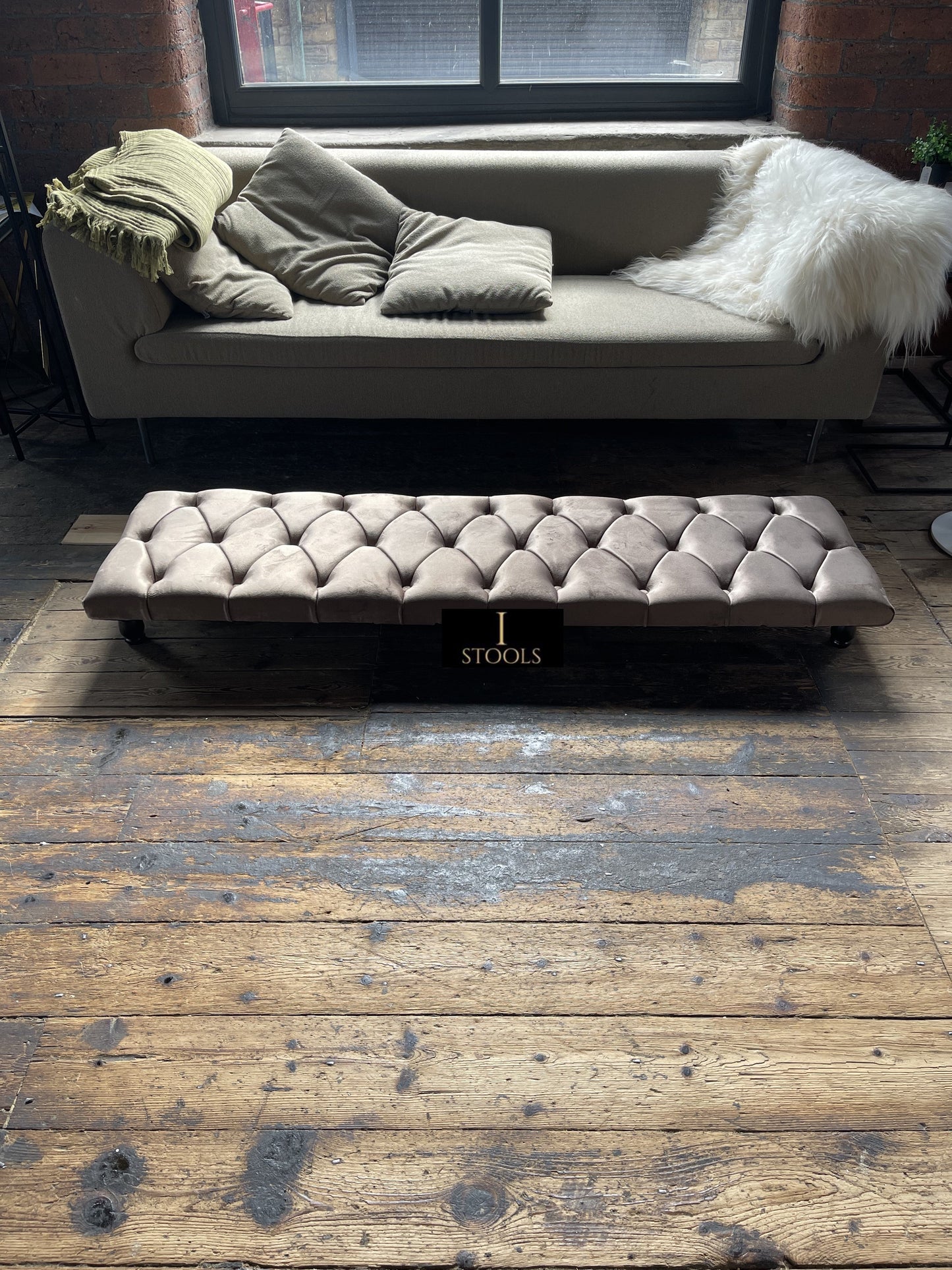 Rectangular Sand Coloured Chesterfield Footstool