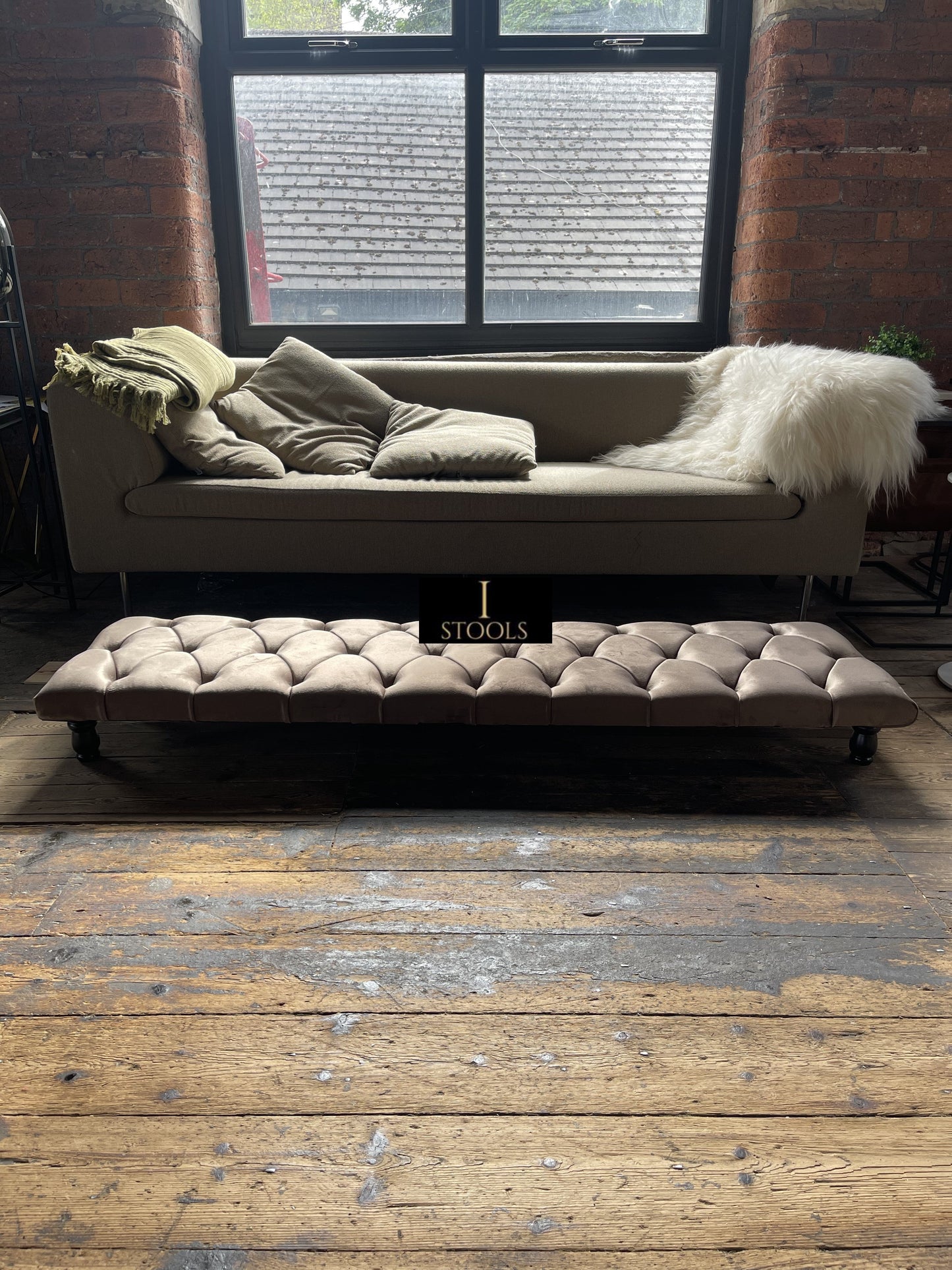 Rectangular Sand Coloured Chesterfield Footstool