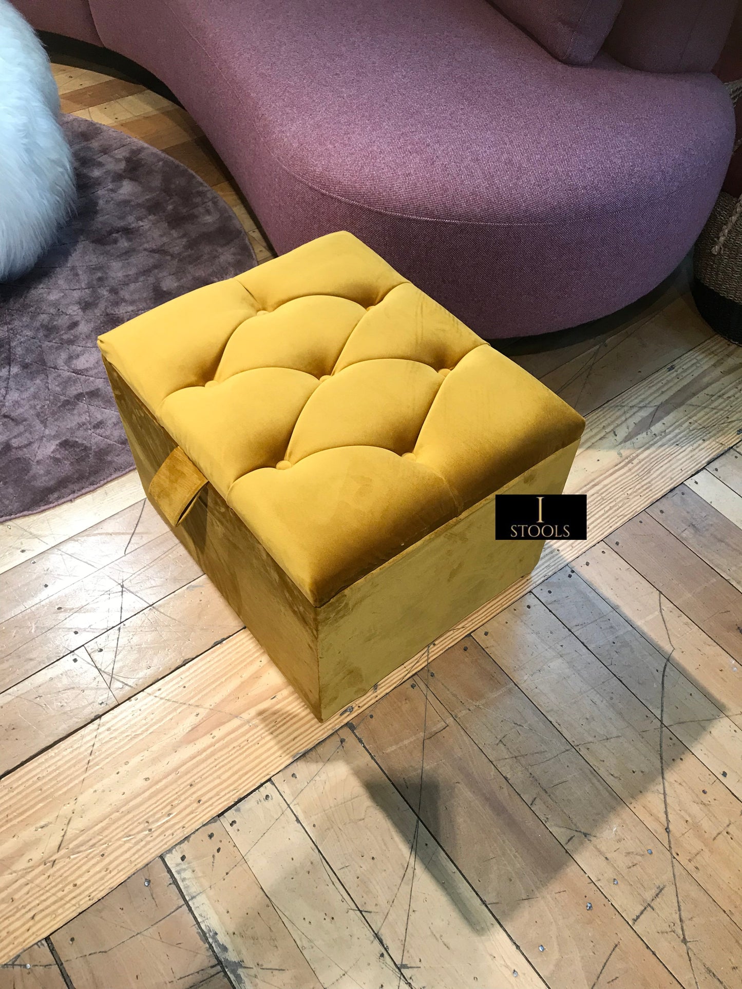 Mustard Gold Small Storage Box | Small Gold Footrest UK | Gold Ottoman Stool with Storage