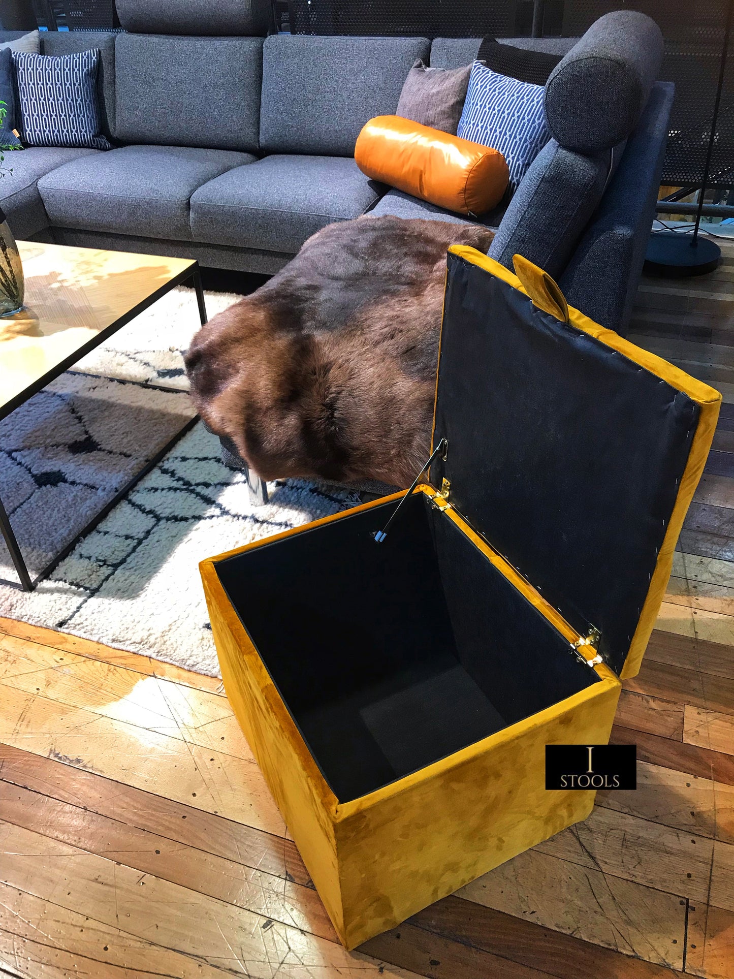 Mustard Gold Small Storage Box | Small Gold Footrest UK | Gold Ottoman Stool with Storage
