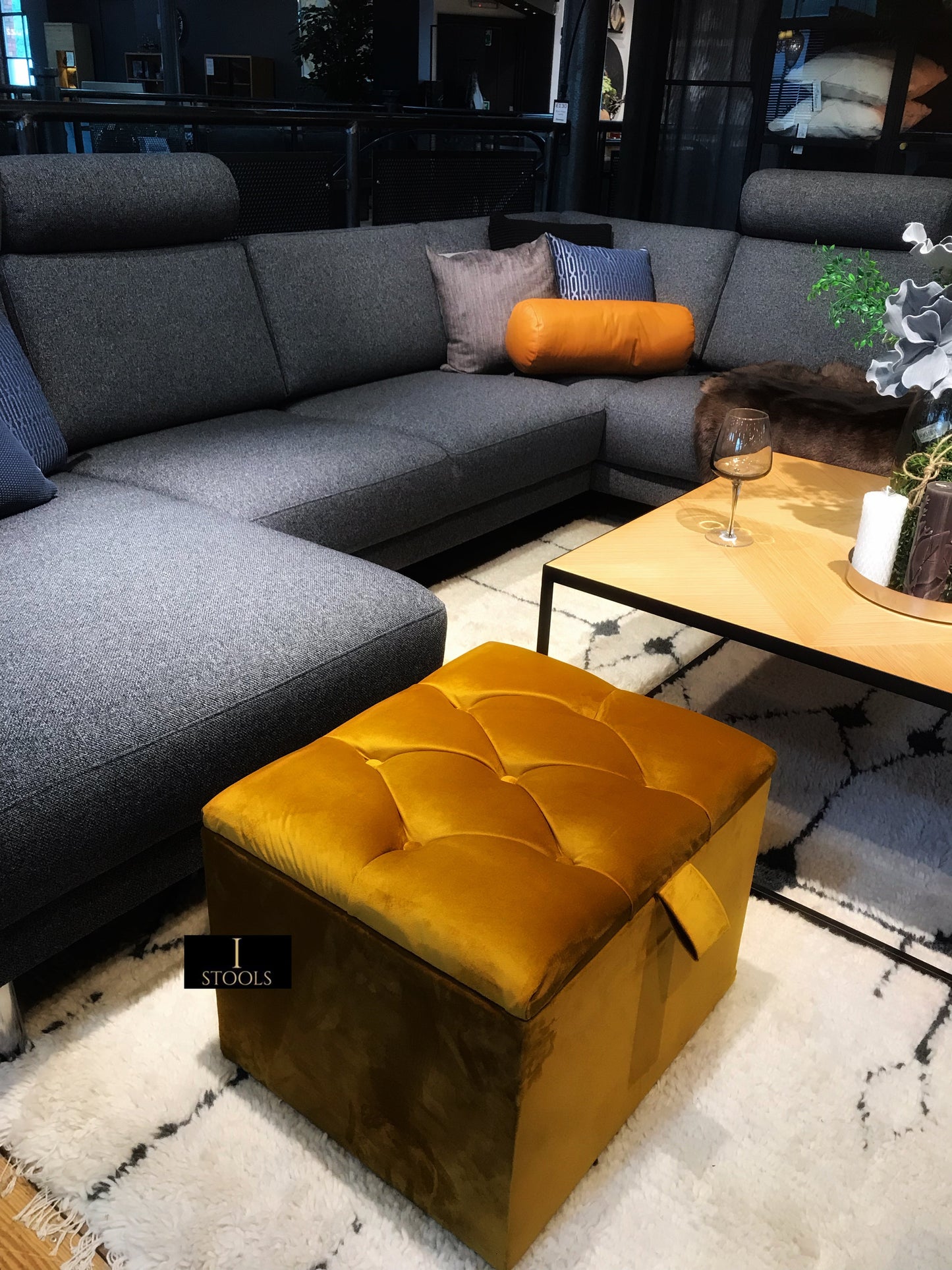 Mustard Gold Small Storage Box | Small Gold Footrest UK | Gold Ottoman Stool with Storage