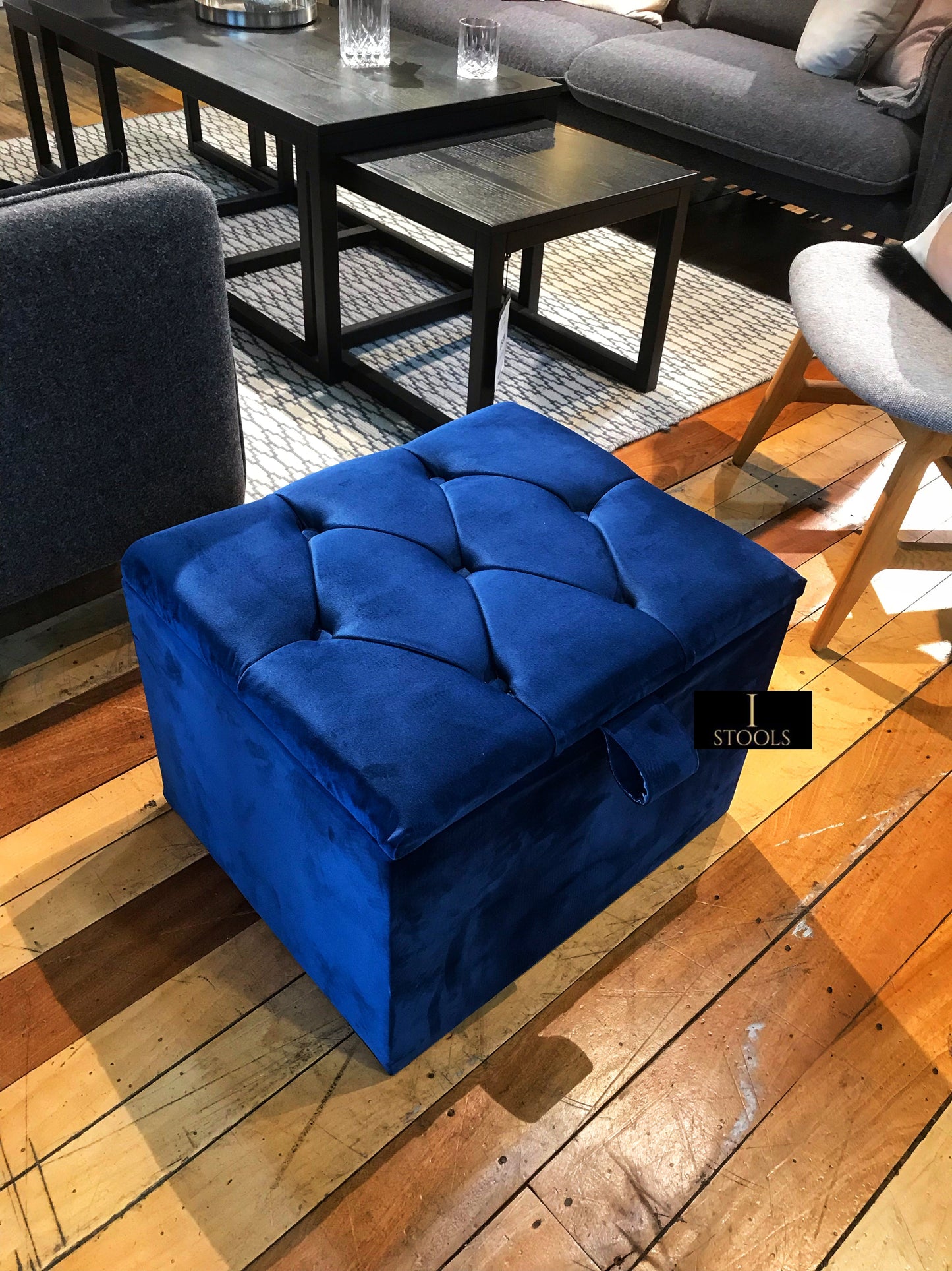 Navy Blue Small coffee table Storage Box | Navy Blue Footrest with Storage | Navy Blue Pouffe UK